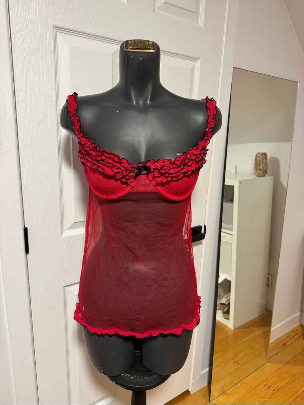 Red Ruffled Sheer Babydoll Lingerie